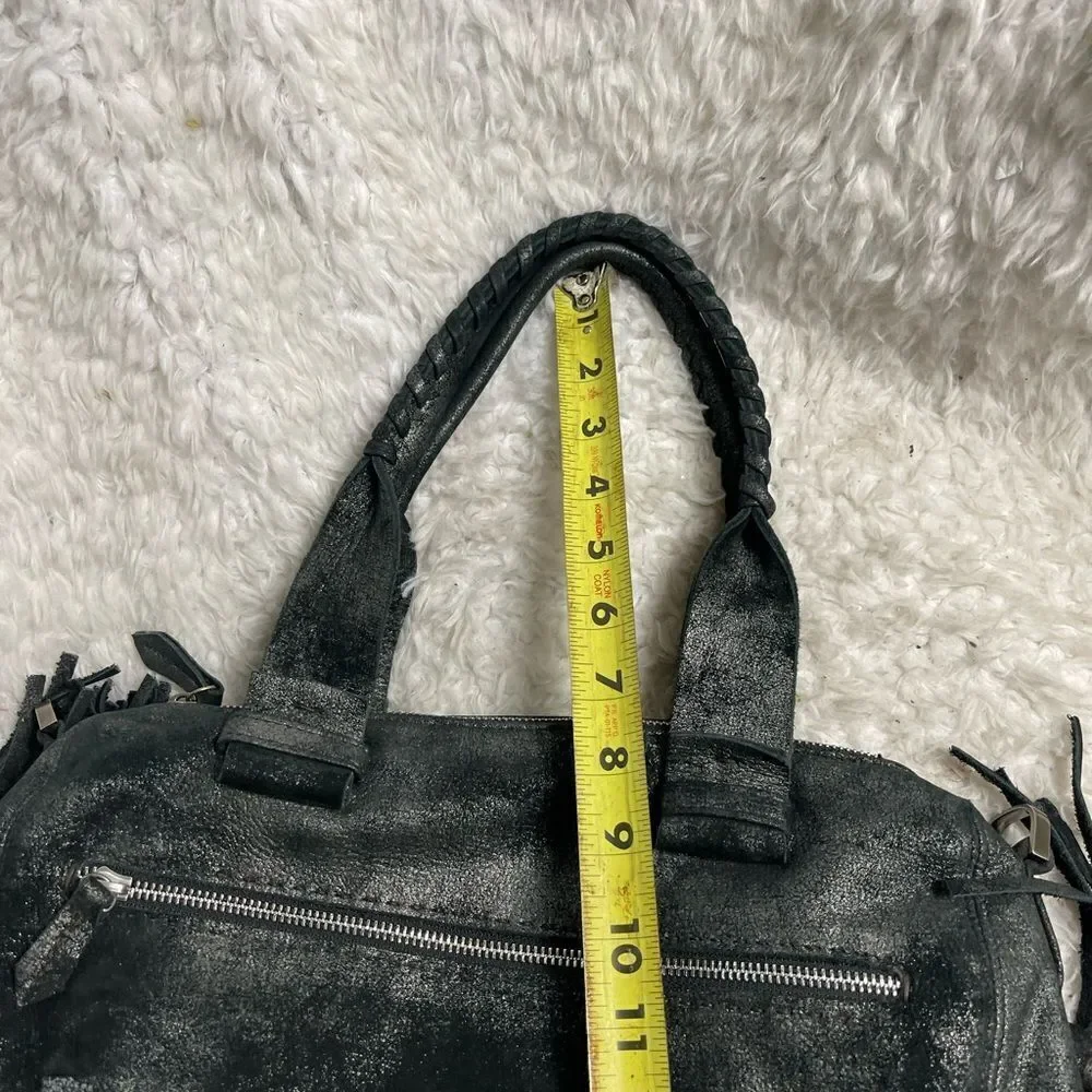 Carla Mancini black metallic silver Medium Satchel bag silver tone hardwares